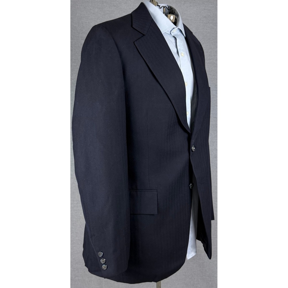 Vintage Saks Fifth Avenue Mens Blue 100% Wool Herringbone Blazer Sport Coat